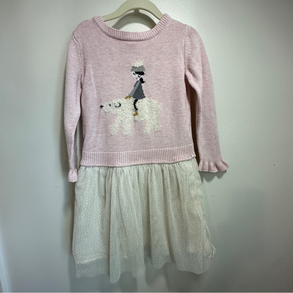 Pink Baby Gap Polar Bear Sweater with Attached Skirt Sz 5 years toddler
